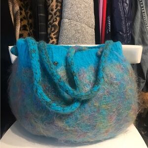 Handmade Felted Blue Tote Bag